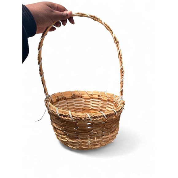 The Unbranded Brand Other - Wicker Basket Cottagecore Natural Reed Handle Boho Farmhouse Rustic Retro Decor